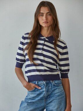 Wilde Striped Polo Top in Navy White